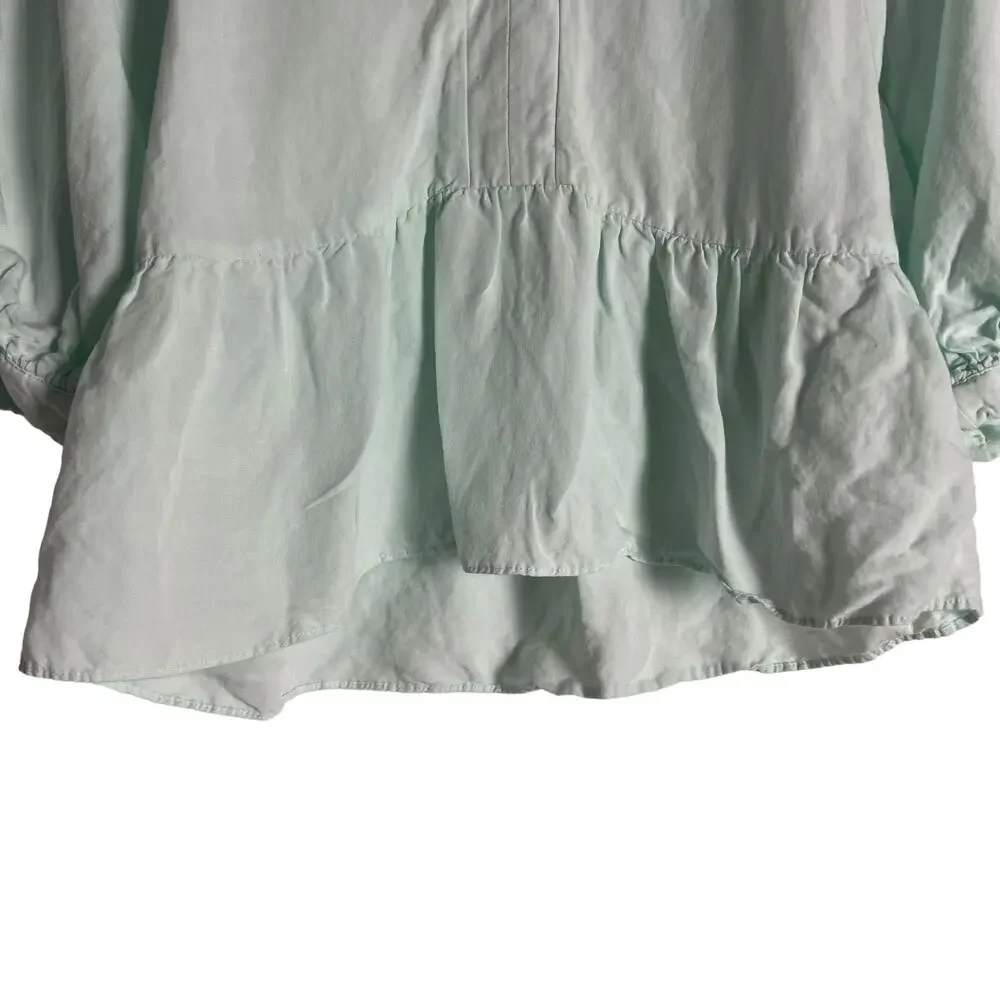 Amanda Uprichard Diego Light Blue Linen Puff Sleeve Split Neck Top Size XS - Picture 11 of 13